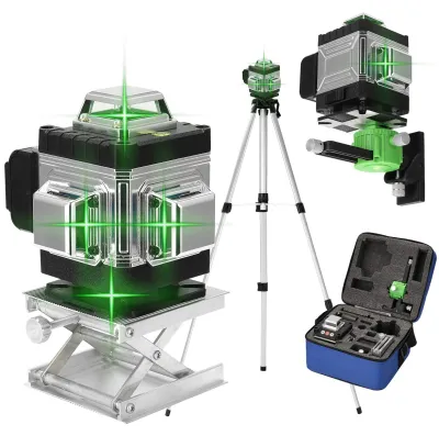 Image de Laser à lignes croisées - 16 lignes - Autonivelant ±3° - Vertical et horizontal - Trépied réglable de 1,2 m - Sans batterie - Blanc