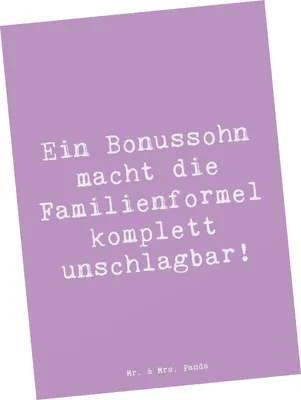 Produktbild von Mr. & Mrs. Panda Postkarte Spruch Unschlagbarer Bonussohn - Lavendeltraum - Geschenk, Lächeln, Erinnerungen, Stiefsohn, handgemacht, Familienmitglied, Familienmitglieder