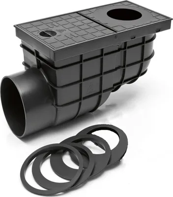 Produktbild von Regensinkkasten Dachrinnenablauf Regenrohrablauf Hofablauf Bodenablauf DN110 schwarz