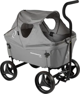 Produktbild von Beach Wagon Bollerwagen LITE, Handwagen faltbar klappbar, bis 80 kg belastbar, Kombiset mit Dach, Matratze und Wannenabdeckung - Hellgrau