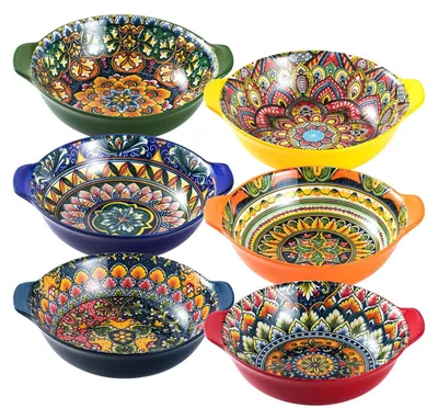 Produktbild von 6-teiliges Schalen-Set - Keramische Schalen 520 ml - Multifunktionales Design - Bohemian Stil