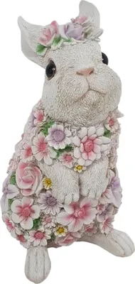 Produktbild von Dekofigur Hase mit Blumen 25 x 13 x 16 cm weiß rosa lila