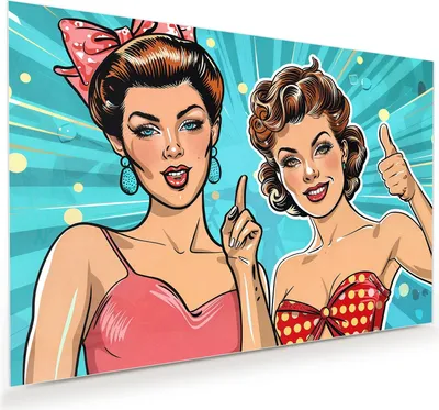 Produktbild von Glasbild 45x30cm in XXL für Wohnzimmer, Schlafzimmer Motiv Retro Frauen Illustration
