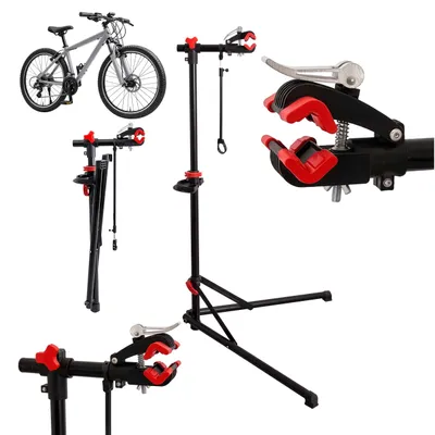 Produktbild von Relaxdays Fahrrad-Montageständer, 115-160 cm höhenverstellbar, bis 75 mm Rahmen, Lenkerhalter, bis 30 kg, schwarz