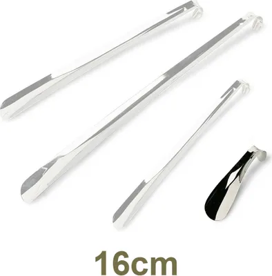 Produktbild von Schuhlöffel - extra stabiler Schuhanzieher aus Stahl - kurze Schuhanziehhilfe - Reiseschuhanzieher - Schuh Löffel in 16 cm