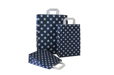 Produktbild von Papiertragetaschen mit STERNE BLAU, 80 g/qm, 22 + 10 x 31 cm, 25 Stück
