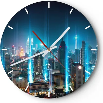Produktbild von Wanduhr - Rund - Glasuhr - Stadt Nacht Straße - 40x40cm - Schleichendes Uhrwerk - Lautlos - zum Aufhängen bereit - Dekoration Modern - Wanddekoration aus Glas - C3AR40x40-3903
