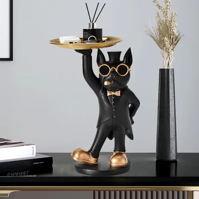Produktbild von Bulldog Skulptur Dekoration mit Tablett für Schlüssel und Tischdekoration