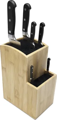 Produktbild von Relaxdays Messerblock unbestückt, Bambus, Borsteneinsatz, 2 Etagen, HBT 25,5 x 11,5 x 18 cm, Messerhalter, natur/schwarz