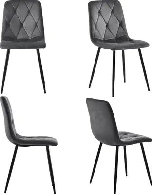 Image de Chaise de salle à manger (4 pièces), lot de 4 chaises rembourrées, chaise en velours twill, chaise de cuisine avec dossier, assise en velours, structure en métal, pieds en métal