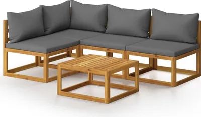 Image de vidaXL Ensemble de salon de jardin 5 pièces avec coussins en bois massif d'acacia