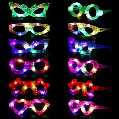 12 LED-Partybrillen, leuchtend, Neon, für Feste, Kinder & Erwachsene