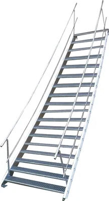 A metal staircase with railings against a white background.