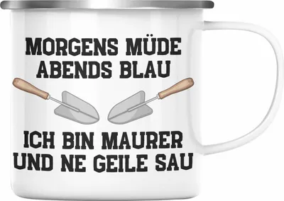 Produktbild von Trendation - Maurer Emaille Tasse Geschenk Mit Spruch Maurer Geschenkidee Lustig Männer Emaille Emaille Tasse (Silber)