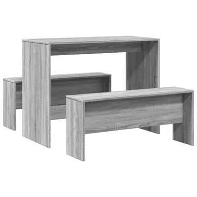 Produktbild von vidaXL 3-tlg. Esstisch und Bank Set Grau Sonoma Holzwerkstoff