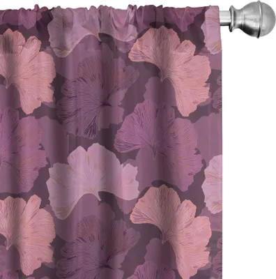 Immagine prodotto di ABAKUHAUS Tende vintage, tendaggi, motivo ripetitivo con foglie di ginkgo biloba biologico, 2 pezzi 75 x 245 cm, melanzana e multicolore