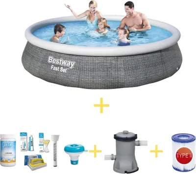 Obrázek produktu pro Bestway Pool - Rychlá sada - 396 x 84 cm - včetně servisního balíčku WAYS, filtračního čerpadla a filtru