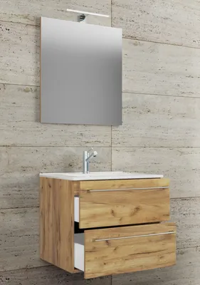Produktbild von VCM 3-tlg. Waschplatz Waschtisch | Waschbecken Unterschrank Breite 60 cm | Badmöbel Set hängend mit einer Schublade Spiegel | Badinos