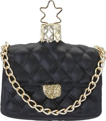 Produktbild von Christbaumschmuck Handtasche Glas 6cm schwarz / gold, 1 Stück