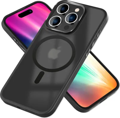 Produktbild von MagSafe Hülle Hybrid für iPhone 15 Pro Frosted Hard Case Handyhülle Schutz Rand Schwarz