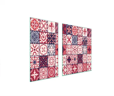Immagine prodotto di Piastre copri fornelli 2 pezzi 90x52 Copri piano cottura in Vetroceramica tagliere in vetro mosaico rosso