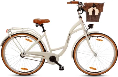 Produktbild von Goetze Style 28 Zoll City Bike, 46 cm Tiefeinsteiger, 1-Gang mit Rücktrittbremse hinten & V-Bremse vorne, LED-Beleuchtung, Rattankorb mit Bezug