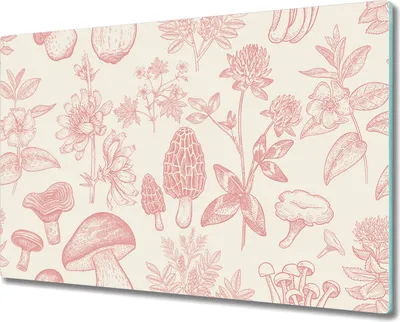 Produktbild von Herd-Abdeckplatte Glas Schneidebrett Ceranfeld-Abdeckung - 80x52 cm - Waldpflanzen rosa