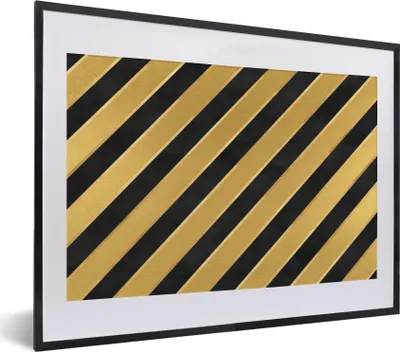 Produktbild von MuchoWow® Gerahmtes Poster Muster - Streifen - Gold - Schwarz 40x30 cm - Poster mit Schwarzem Bilderrahmen Wandposter Rahmen Foto Bilder - Bilderrahmen - Poster im Rahmen