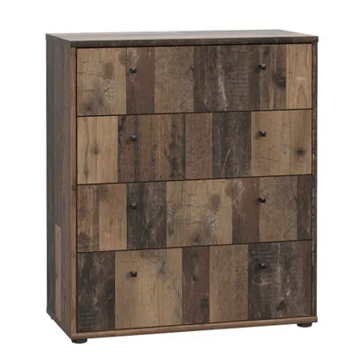 Produktbild von Forte Schubladenkommode TEMPRA 2, 4 Schubladen, Altholz Nachbildung, Holz / Spanplatte E1, Melaminbeschichtung, kugelgelagerte Metall-Laufschienen, Modern, ca. 73,7 x 85,5 x 34,8 cm