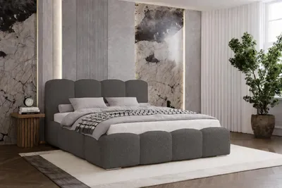 Produktbild von Doppelbett 140x200 Zenna - dickem Schaumstoff, Bett mit Bettkasten und Lattenrost - Bouclé Grau (Lambi 12)
