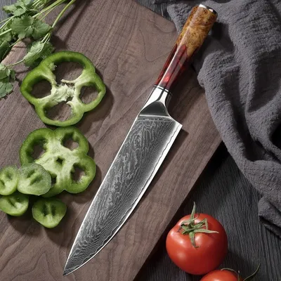 Produktbild von Hanamaki Damastküchenmesser - Hochwertiges Küchenmesser in Rot KP14029