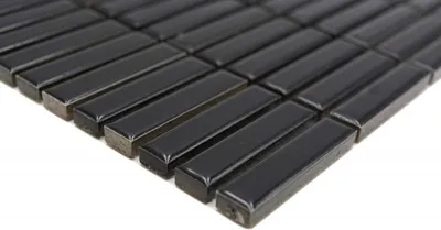 Produktbild von Handmuster Keramik Mosaik Stäbchen Retro Vintage 50er 60er Jahre Riemchen schwarz glänzend MOS24-BM2_m