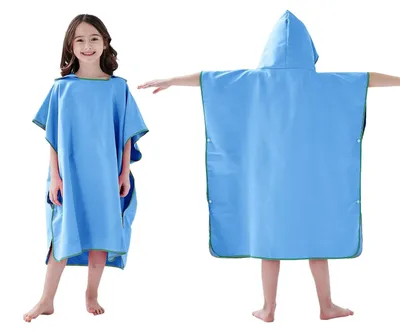 Produktbild von Kinderbadetuch mit Kapuze, Poncho aus Mikrofaser, Strandtuch für Mädchen und Jungen, zum Schwimmen, Surfen und Baden, schnelltrocknend, Kinderbademantel, blau