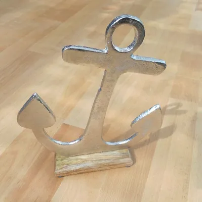 Produktbild von Deko-Anker. Maritimes Dekoobjekt Aluminium + Holz massiv Handarbeit 20 cm hoch