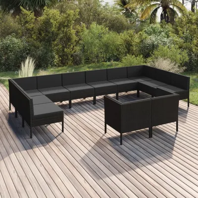 Produktbild von "2024 Moderne" 12-tlg. Garten-Lounge-Set mit Auflagen Poly Rattan Schwarz - Gartenset Sitzgruppeen Neu8519396
