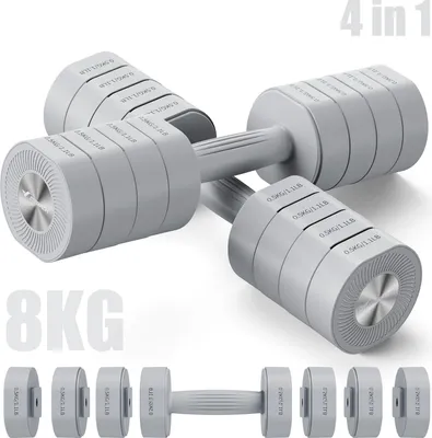 Produktbild von Verstellbare 4-in-1 Kurzhanteln 2er Set (1–4 kg) – Fitness Dumbbells für Zuhause & Home Gym, Krafttraining & Geschenkidee, grau