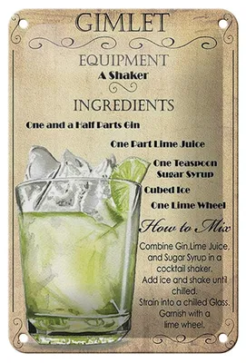 Produktbild von Blechschild Alkohol 12x18cm Gimlet Equipment ingredients