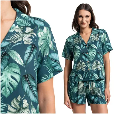 Produktbild von Damen Pyjama - Zweiteilig Größe XXL - Kurzarm grün - Shorts