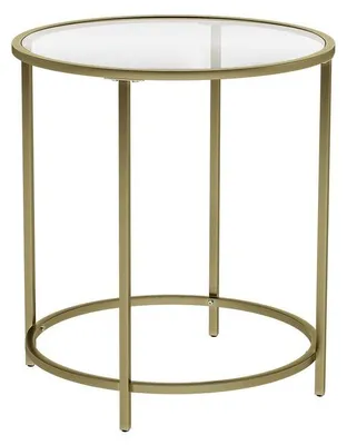 Obrázok produktu pre Príkonový stolík – kovová konštrukcia – sklenená doska – zlatá farba – 50 x 50 x 55 cm