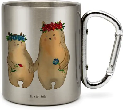 Produktbild von Mr. & Mrs. Panda Edelstahl-Thermobecher Bären mit Blumenkranz - Transparent - Geschenk, Tochter, thermotasse, Teetasse, Edelstahlbecher, Mama, Edelstahltasse, Family