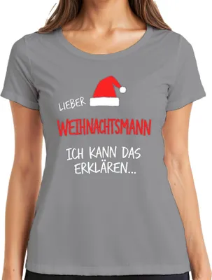 Produktbild von Lieber Weihnachtsmann ich kann das Weihnachten lustig witzig Damen T-Shirt, Grau, XXL