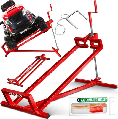 Produktbild von MASKO® XXL Rasentraktorheber 450 kg Hebevorrichtung Hebebühne Aufsitzmäher Reinigungshilfe universal, Rasentraktor-Heber, Rasentraktor +45° Neigung verstellbar inkl. Bürste
