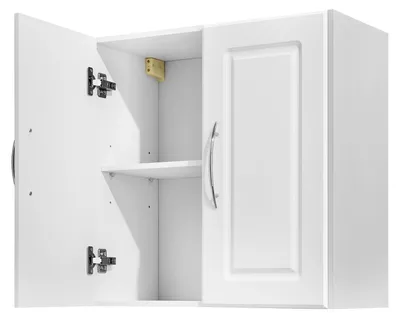 Image de Armoire murale SucceBuy pour buanderie, armoire suspendue à 2 étages avec étagère réglable, armoire de cuisine à 2 portes, adaptée à la cuisine, à la salle de bains et à la buanderie, dimensions : 30 x 60 x 60 cm (P x l x H), armoire supérieure en blanc