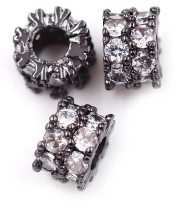 Cubic Zirkonia Abstandskugeln 8,5×6 mm, gun black, 10 Stück