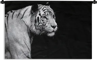 Produktbild von MuchoWow® Wandteppich Wandbehang Tierprofil Tiger in schwarz und weiß 150x100 cm Tapisserie Dekoration Wandtuch - Waschbar - Tapisserien - Wand-Decke