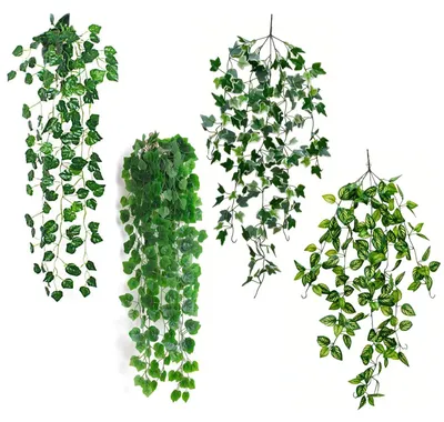 Produktbild von Künstliche Hängepflanzen, 4 künstliche Hängepflanzen, künstliche Hängepflanzen für Hochzeiten, Hängekörbe für den Garten, Wanddekoration (grün)