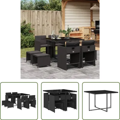 Produktbild von The Living Store 9-tlg. Garten-Essgruppe mit Kissen Schwarz Poly Rattan