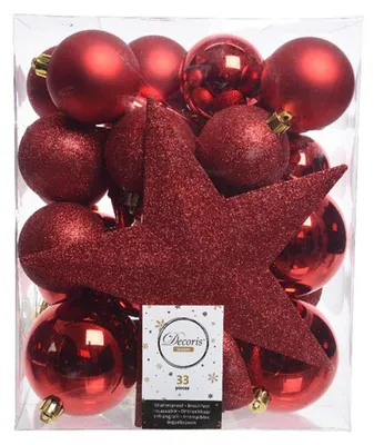 Produktbild von Kunststoff Weihnachtskugeln Set Weihnachtsbaum Deko rot 33 Stück mit Spitze
