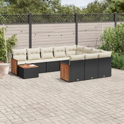 Produktbild von 11-tlg. Garten-Sofagarnitur mit Kissen Schwarz Poly Rattan 3260446
