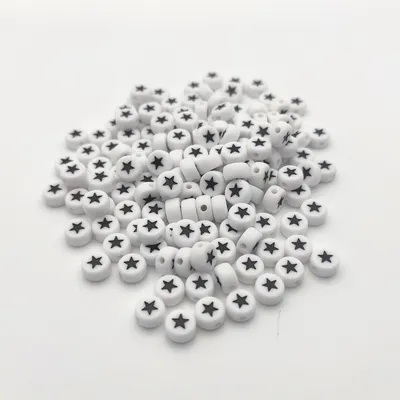 Produktbild von Buchstaben Perlen, 30 Stück, 6x6 mm, weiß mit schwarz, eckig, Zahl 9